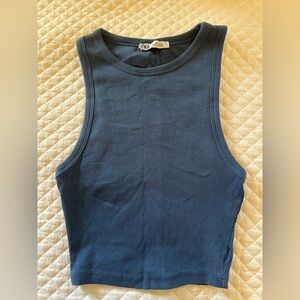 Zara Women's Blue Ribbed Tank Top